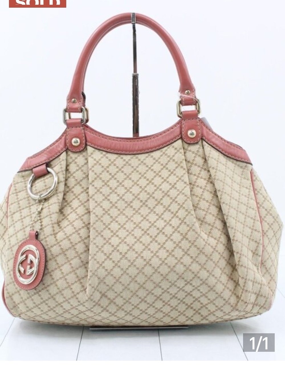COMING SOON! Gucci Sukey Beige Canvas Satchel with Pink Leather Trim